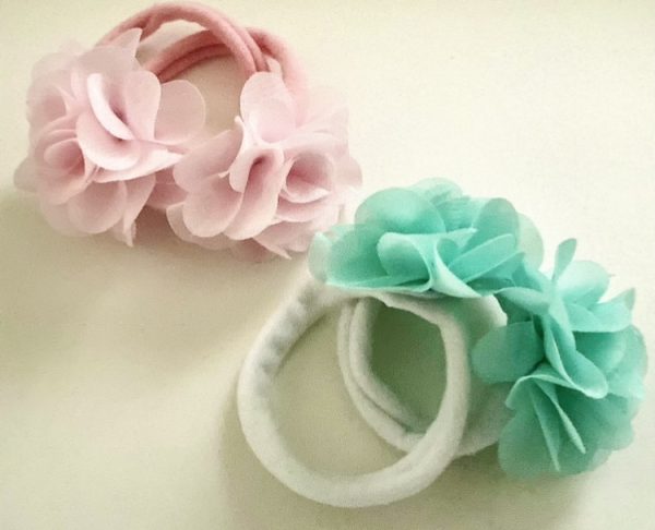 Product Image and Link for 4- Piece Assorted Pastel Colors L’il Flowers Ponytail Holder