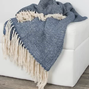 Product Image and Link for 50In. X 60In. Blue & White Cross Weaven Throw