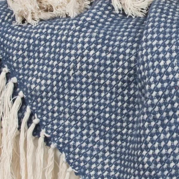 Product Image and Link for 50In. X 60In. Blue & White Cross Weaven Throw