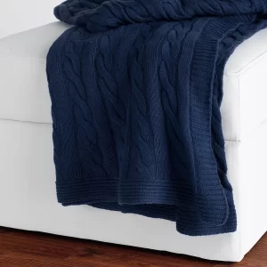 Product Image and Link for 50In. X 60In. Navy Cable Knit Throw