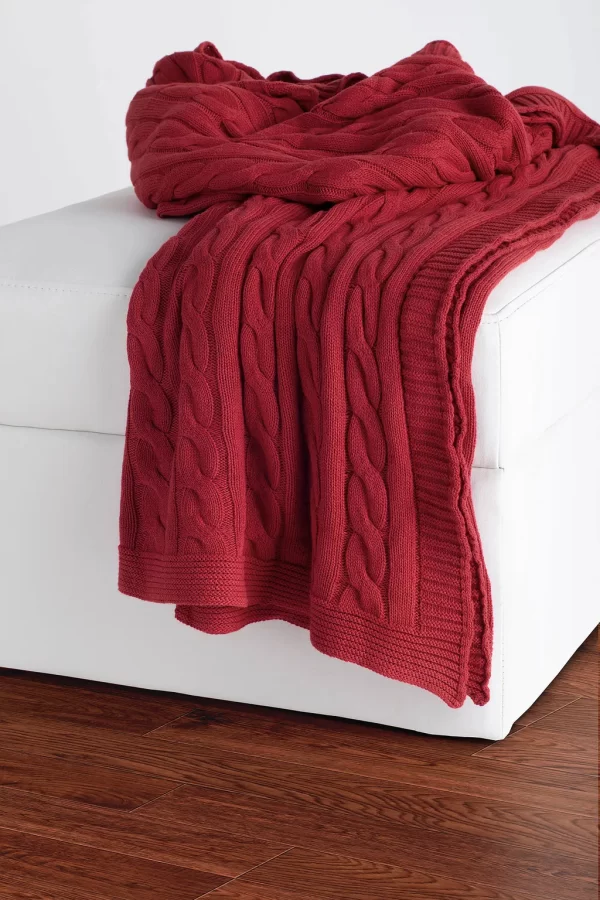 Product Image and Link for 50In. X 60In. Red Cable Knit Throw