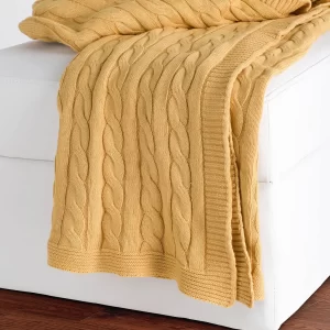 Product Image and Link for 50In. X 60In. Yellow Cable Knit Throw
