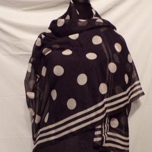 Product Image and Link for Beautiful Black & White Polka Dots Stripes FATTARSETA ITALY Scarf 38″ X 63″