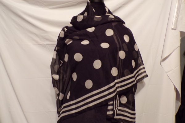 Product Image and Link for Beautiful Black & White Polka Dots Stripes FATTARSETA ITALY Scarf 38″ X 63″