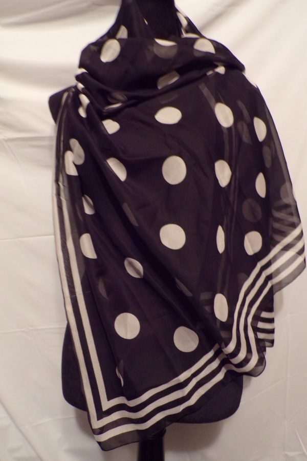 Product Image and Link for Beautiful Black & White Polka Dots Stripes FATTARSETA ITALY Scarf 38″ X 63″