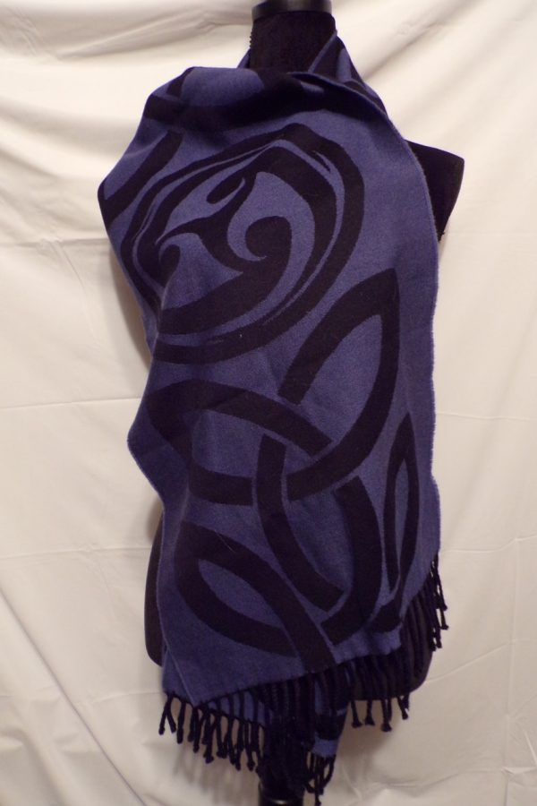 Product Image and Link for Beautiful Blue & Black Celtic PETER JAMES Pure Wool Scarf 15″ X 67″