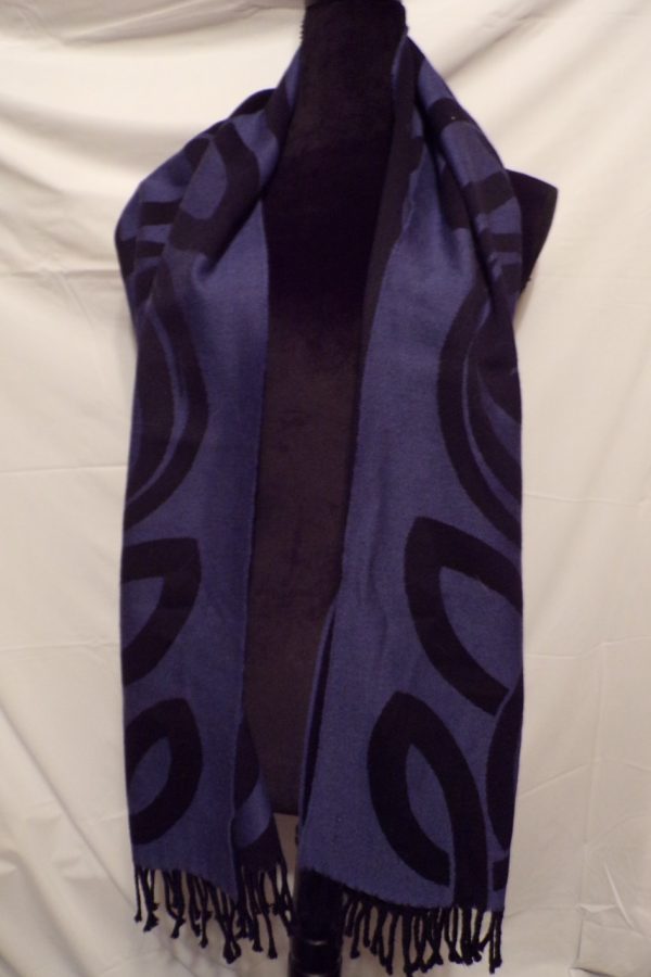 Product Image and Link for Beautiful Blue & Black Celtic PETER JAMES Pure Wool Scarf 15″ X 67″