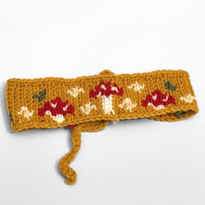 Product Image and Link for Crochet Mushroom Cottage Core Mustard Yellow Color Headband Flower Girl