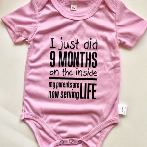 Product Image and Link for Infant Girl Pink 9-month Funny Onesie