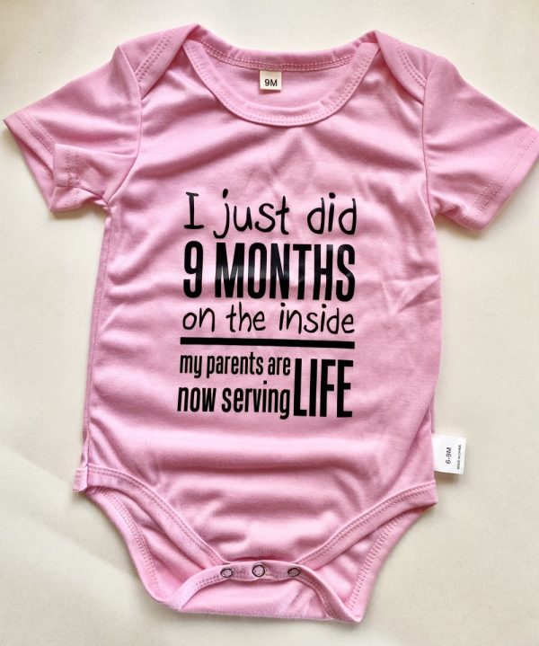 Product Image and Link for Infant Girl Pink 9-month Funny Onesie