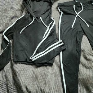 Product Image and Link for Black & White Hooded Drawstring Track Suit