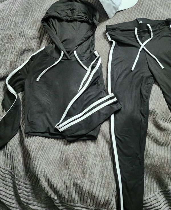 Product Image and Link for Black & White Hooded Drawstring Track Suit