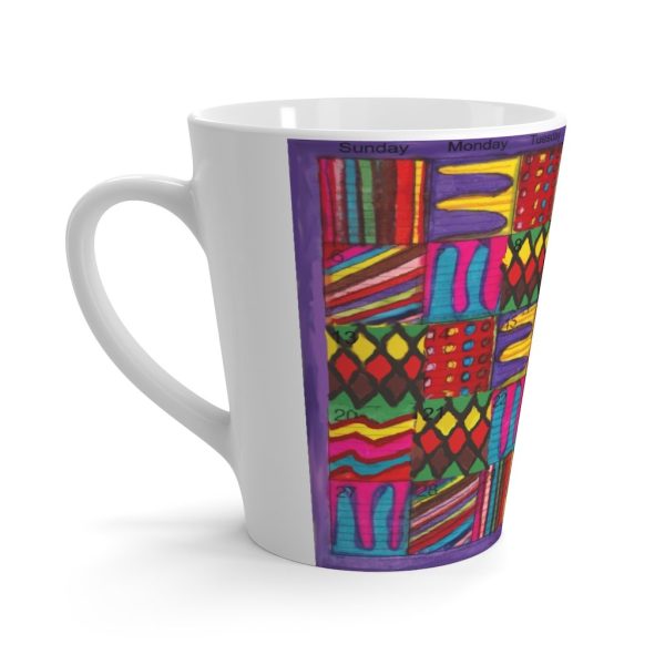 Product Image and Link for Latte mug 12oz:  “Psychedelic Calendar(tm)” – Vibrant – No Text