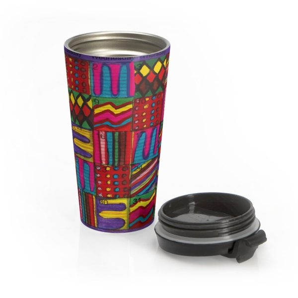 Product Image and Link for Stainless Steel Travel Mug:  Psychedelic Calendar(tm) – Vibrant – No Text