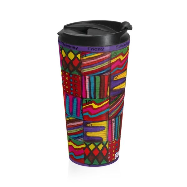 Product Image and Link for Stainless Steel Travel Mug:  Psychedelic Calendar(tm) – Vibrant – No Text