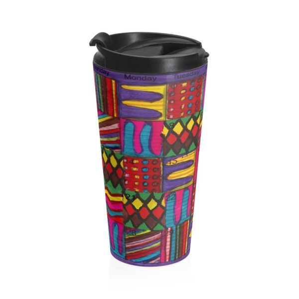 Product Image and Link for Stainless Steel Travel Mug:  Psychedelic Calendar(tm) – Vibrant – No Text