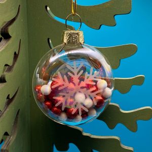 Product Image and Link for Christmas Ornament – 2″ Small Thin Snowflake, Red & White Fill