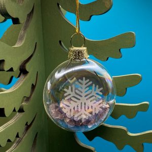 Product Image and Link for Christmas Ornament – 2″ Small Fluffy Snowflake, Lavender Sparkle
