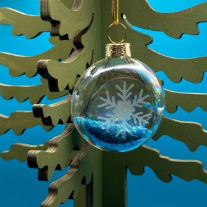 Product Image and Link for Christmas Ornament – 2″ Small Fluffy Snowflake, Blue Glitter