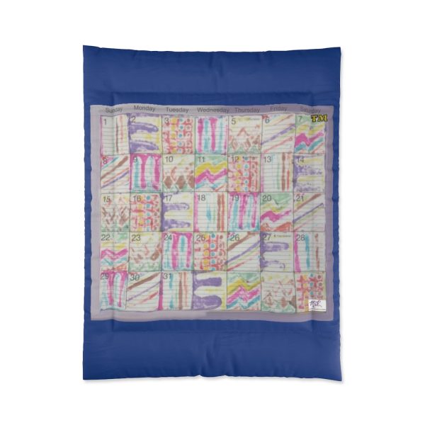 Product Image and Link for Comforter: “Psychedelic Calendar(tm)” – Seeped – Four Sizes – Dark Blue