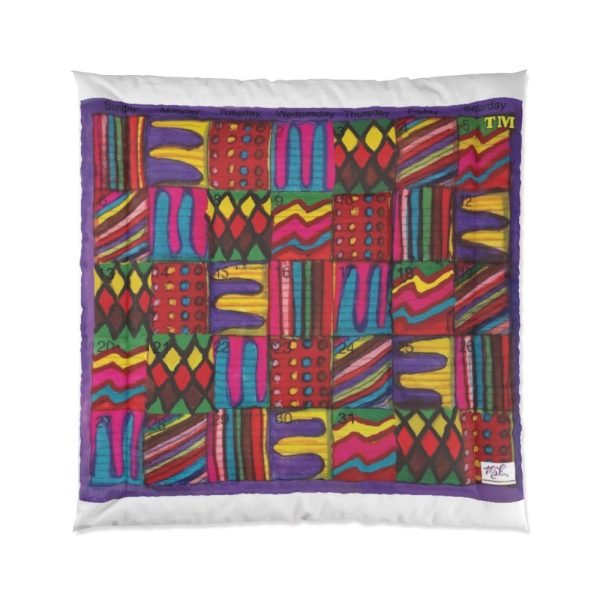 Product Image and Link for Comforter: “Psychedelic Calendar(tm)” – Vibrant – Four Sizes – White