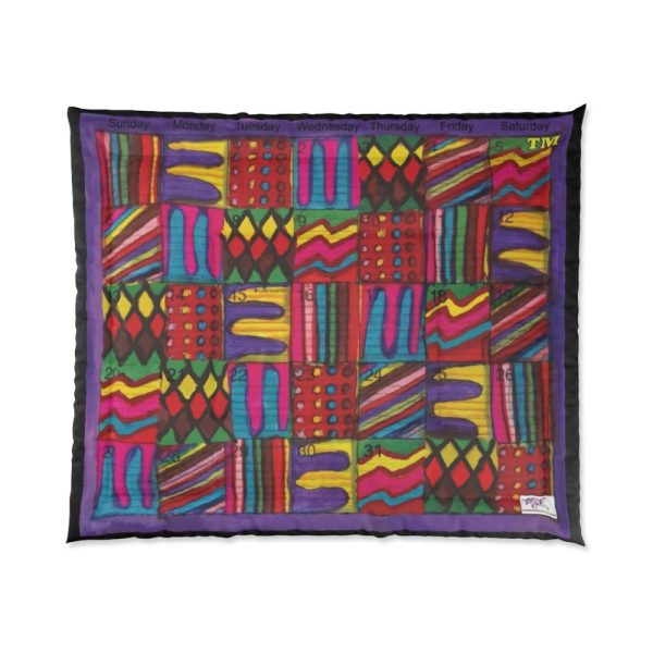 Product Image and Link for Comforter: “Psychedelic Calendar(tm)” – Vibrant – Four Sizes – Black