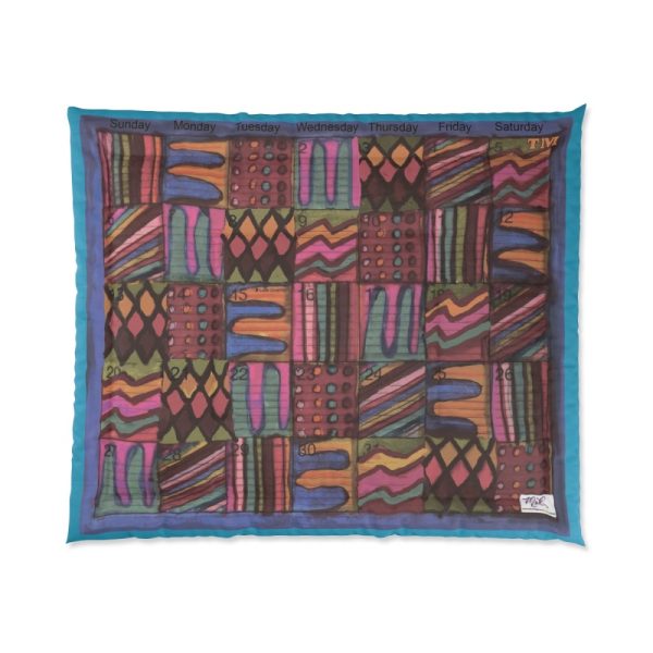 Product Image and Link for Comforter: “Psychedelic Calendar(tm)” – Muted – Four Sizes – Turquoise