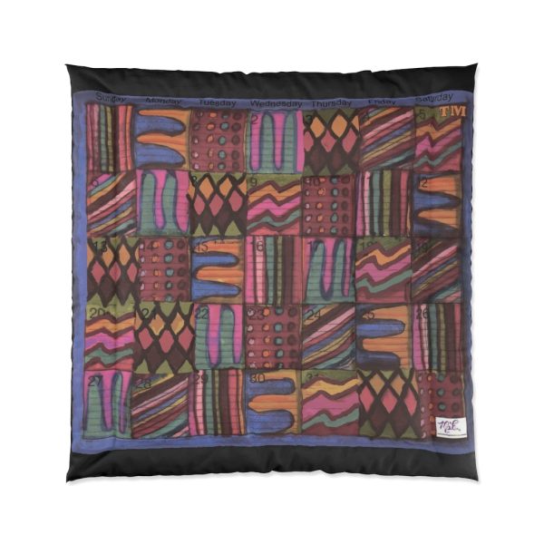 Product Image and Link for Comforter: “Psychedelic Calendar(tm)” – Muted – Four Sizes – Black