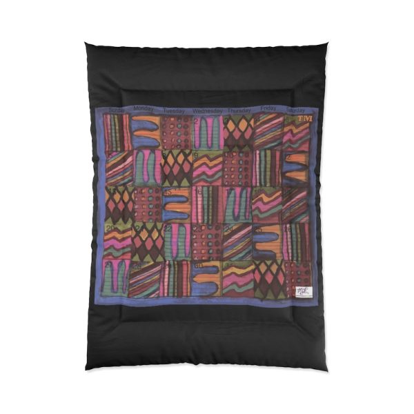 Product Image and Link for Comforter: “Psychedelic Calendar(tm)” – Muted – Four Sizes – Black