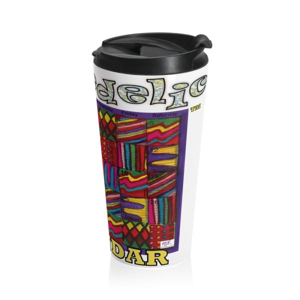 Product Image and Link for Stainless Steel Travel Mug:  “Psychedelic Calendar(tm)” – Vibrant
