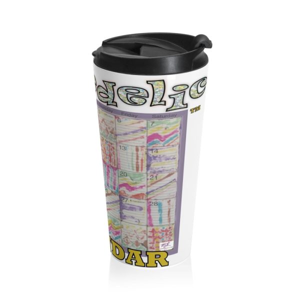 Product Image and Link for Stainless Steel Travel Mug:  “Psychedelic Calendar(tm)” – Seeped