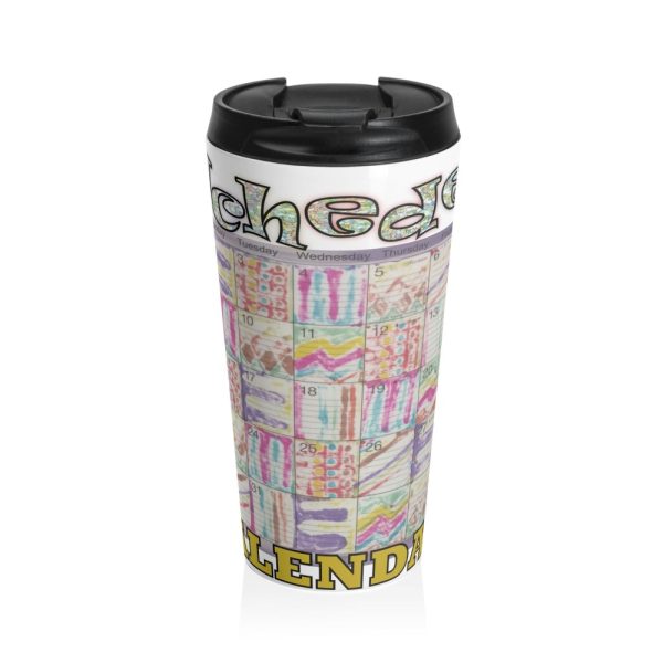 Product Image and Link for Stainless Steel Travel Mug:  “Psychedelic Calendar(tm)” – Seeped