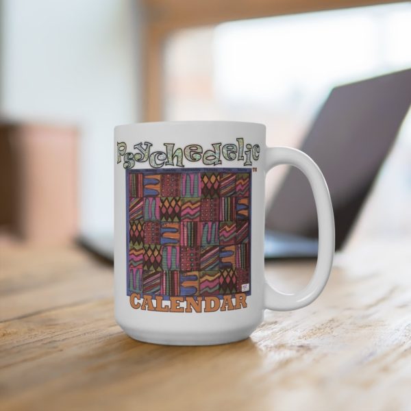 Product Image and Link for Mug 15oz:  “Psychedelic Calendar(tm)” – Muted