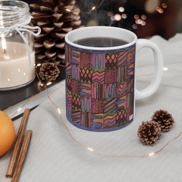 Product Image and Link for Mug 11oz:  “Psychedelic Calendar(tm)” – Vibrant/Muted