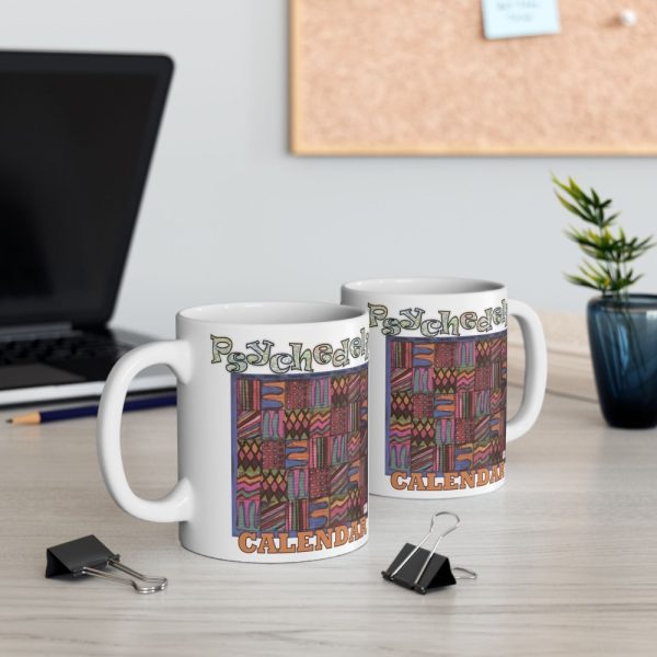 Product Image and Link for Mug 11oz:  “Psychedelic Calendar(tm)” – Muted
