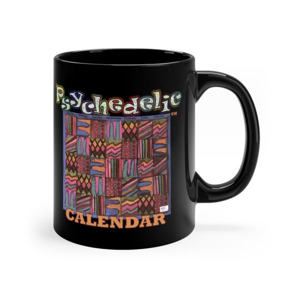 Product Image and Link for Black Mug 11oz:  Psychedelic Calendar(tm) – Muted