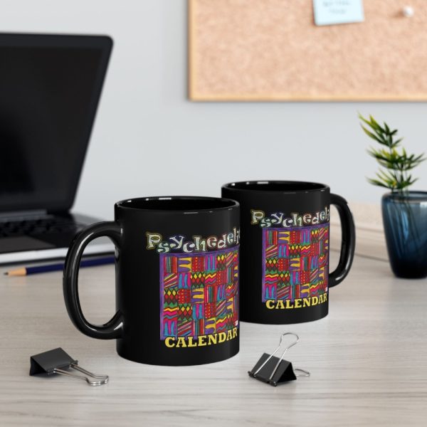 Product Image and Link for Black Mug 11oz:  Psychedelic Calendar(tm) – Vibrant