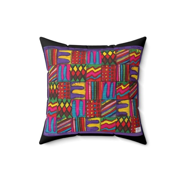 Product Image and Link for Faux Suede Square Pillow:  Psychedelic Calendar(tm) – Vibrant – Doublesided