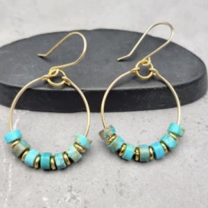 Product Image and Link for Gold Hoop Earrings with Turquoise Jasper Hoop Earrings