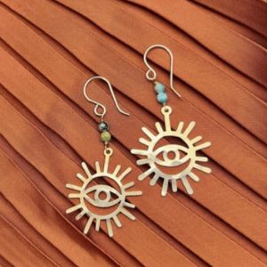 Product Image and Link for Evil Eye Sun Earrings in Gold Finish