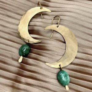 Product Image and Link for Quarter Moon and Turquoise Earrings in Gold Finish