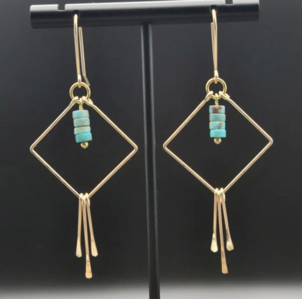 Product Image and Link for Square Gold Hoops with Turquoise Jasper