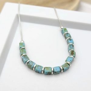 Product Image and Link for Sterling and Turquoise Colored Cube Beaded Necklace