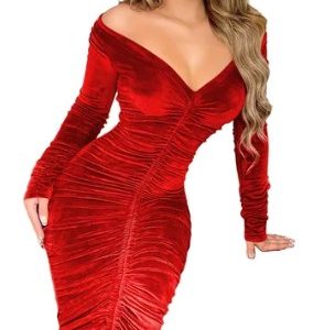 Product Image and Link for Women’s Sexy Off Shoulder Velvet Drawstring Dress