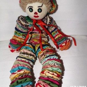 Product Image and Link for Vintage Yoyo Fabric Quilt Clown Doll Decoration Rag OLD Handmade Styrofoam Head
