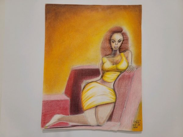 Product Image and Link for Untitled Woman Kneeling on Sofa Chair