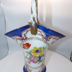 Product Image and Link for Vintage Paris Royal Peint a la Main Porcelain Blue & Gold Basket with Handle