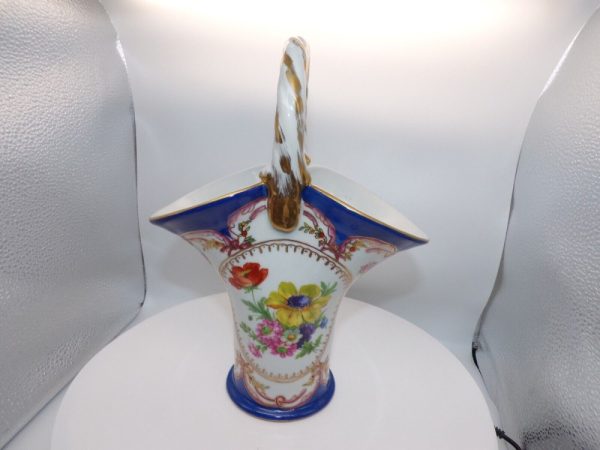 Product Image and Link for Vintage Paris Royal Peint a la Main Porcelain Blue & Gold Basket with Handle
