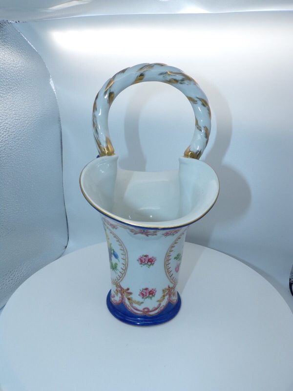 Product Image and Link for Vintage Paris Royal Peint a la Main Porcelain Blue & Gold Basket with Handle