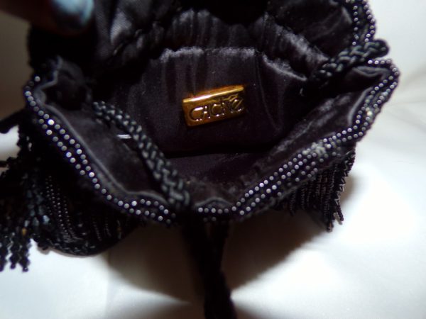 Product Image and Link for Vintage CACHE Black Beaded Flapper Fringe Evening Bag Purse
